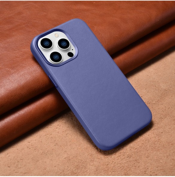 iCarer Fodral Läderfodral Äkta läderfodral för iPhone 14 Pro Max Ljuslila (WMI14220708-LP) (MagSafe-kompatibel)