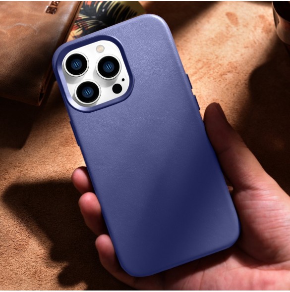 iCarer Fodral Läderfodral Äkta läderfodral för iPhone 14 Pro Max Ljuslila (WMI14220708-LP) (MagSafe-kompatibel)