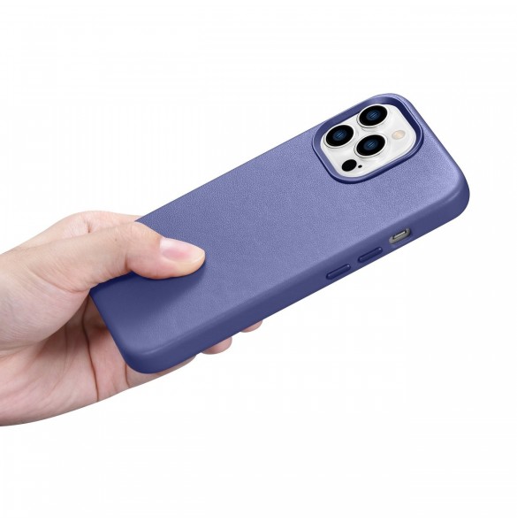 iCarer Fodral Läderfodral Äkta läderfodral för iPhone 14 Pro Max Ljuslila (WMI14220708-LP) (MagSafe-kompatibel)