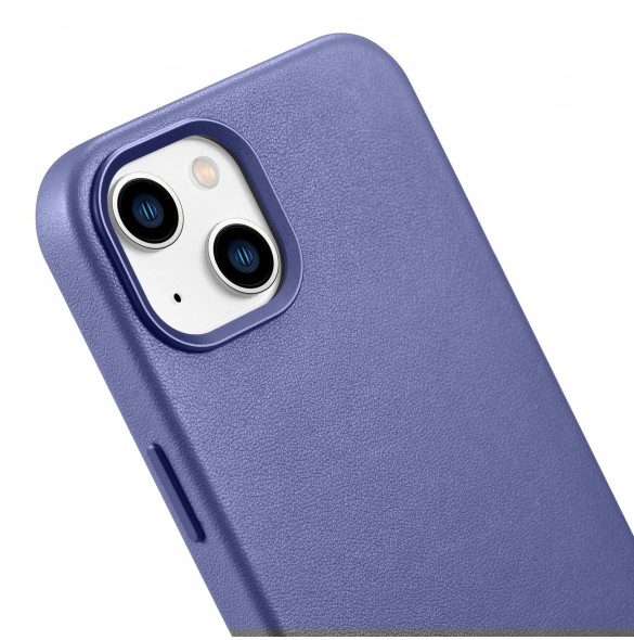 iCarer Fodral Läderfodral Äkta läder iPhone 14 Plus Ljuslila (MagSafe-kompatibel)