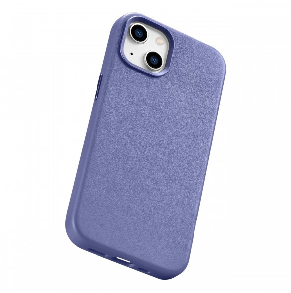 iCarer Fodral Läderfodral Äkta läder iPhone 14 Plus Ljuslila (MagSafe-kompatibel)