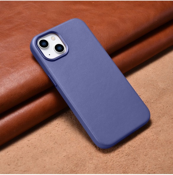 iCarer Fodral Läderfodral Äkta läder iPhone 14 Plus Ljuslila (MagSafe-kompatibel)
