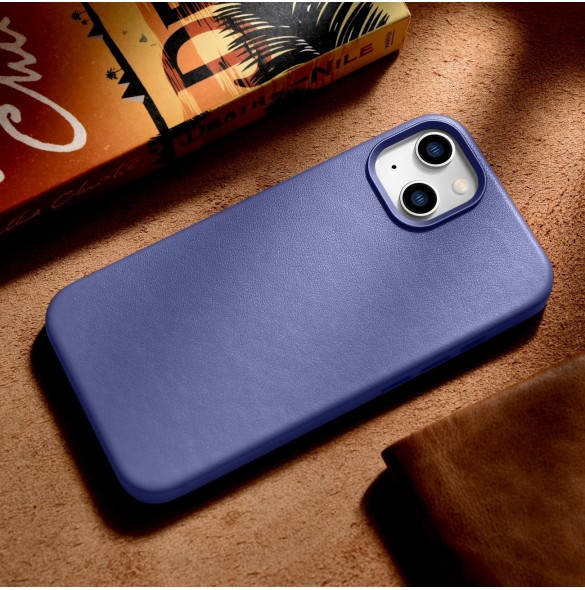 iCarer Fodral Läderfodral Äkta läder iPhone 14 Plus Ljuslila (MagSafe-kompatibel)