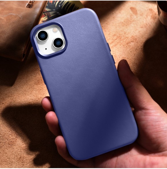 iCarer Fodral Läderfodral Äkta läder iPhone 14 Plus Ljuslila (MagSafe-kompatibel)