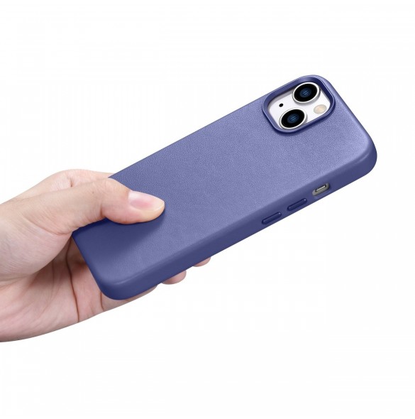 iCarer Fodral Läderfodral Äkta läder iPhone 14 Plus Ljuslila (MagSafe-kompatibel)