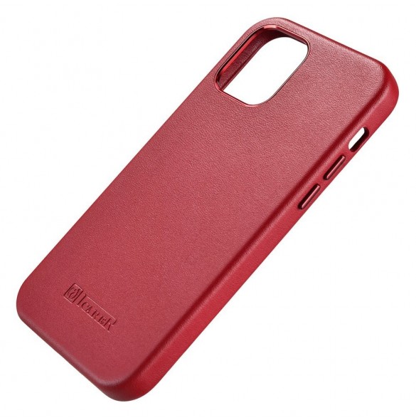 iCarer Fodral Läderfodral i äkta läder för iPhone 12 Pro Max röd (WMI1217-RD) (MagSafe-kompatibel)