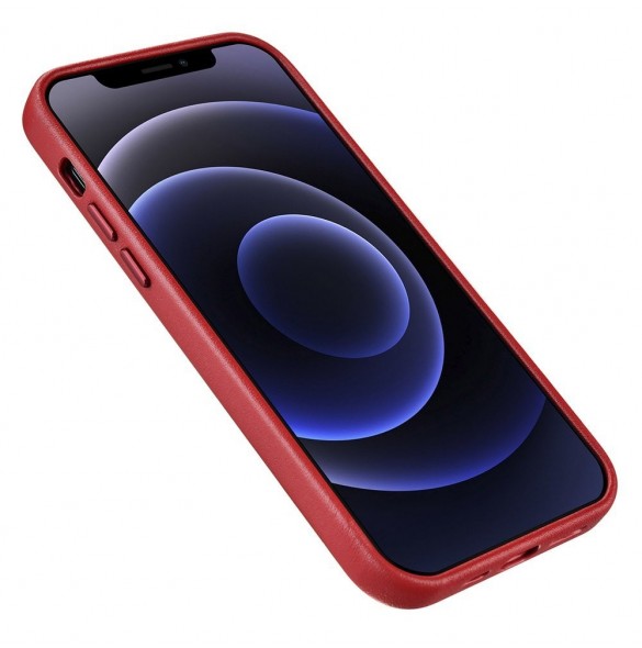 iCarer Fodral Läderfodral i äkta läder för iPhone 12 Pro Max röd (WMI1217-RD) (MagSafe-kompatibel)