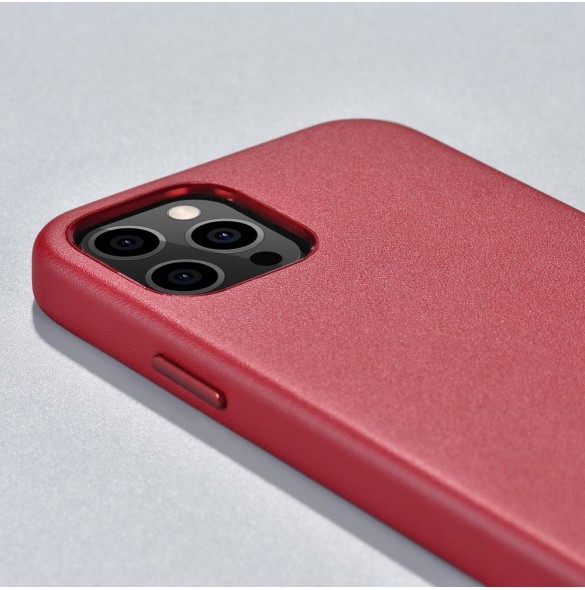 iCarer Fodral Läderfodral i äkta läder för iPhone 12 Pro Max röd (WMI1217-RD) (MagSafe-kompatibel)
