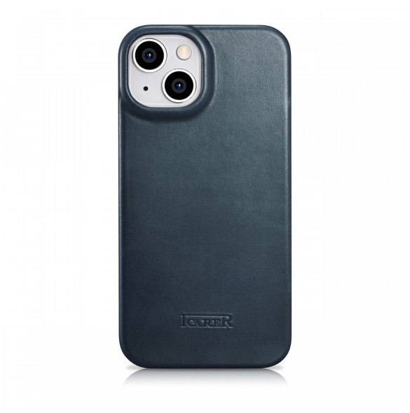 iCarer CE Oil Wax Premium Leather Folio Case iPhone 14 Plus magnetiskt flipfodral MagSafe blå (AKI14220707-BU)