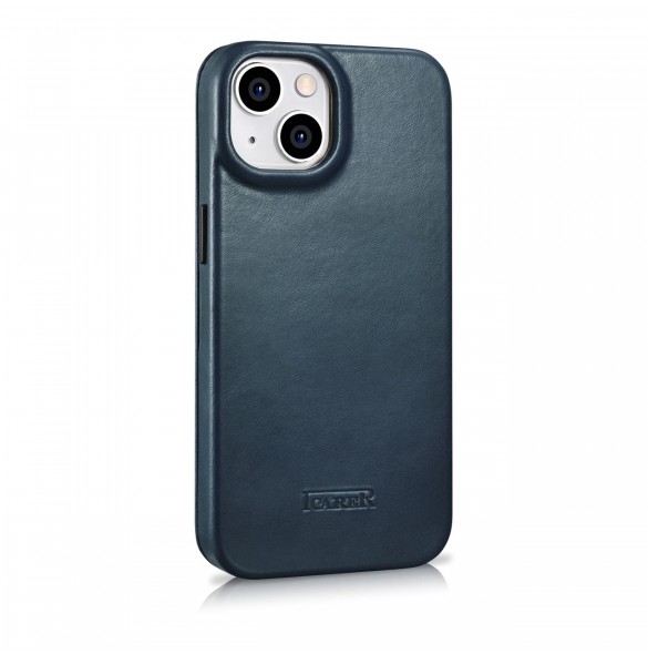 iCarer CE Oil Wax Premium Leather Folio Case iPhone 14 Plus magnetiskt flipfodral MagSafe blå (AKI14220707-BU)