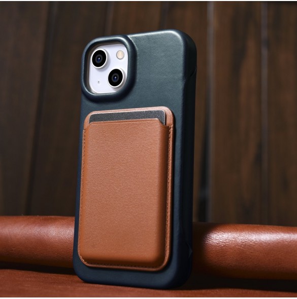 iCarer CE Oil Wax Premium Leather Folio Case iPhone 14 Plus magnetiskt flipfodral MagSafe blå (AKI14220707-BU)