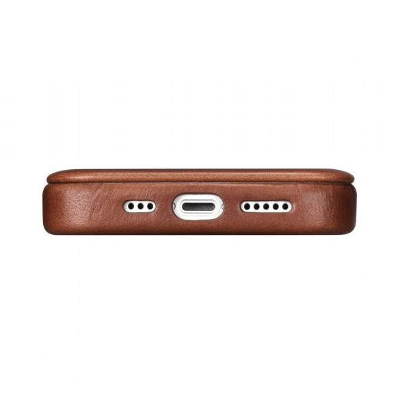 iCarer CE Oil Wax Premium Läder Foliofodral iPhone 14 Plus magnetiskt flipfodral MagSafe brun (AKI14220707-BN)
