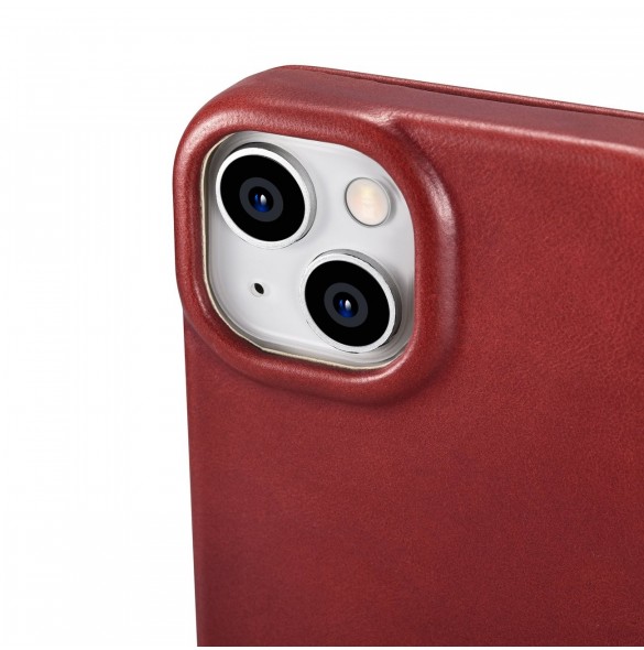 iCarer CE Oil Wax Premium Leather Folio Fodral iPhone 14 Plus Magnetic Flip Leather Folio Fodral MagSafe Röd (AKI14220707-RD)