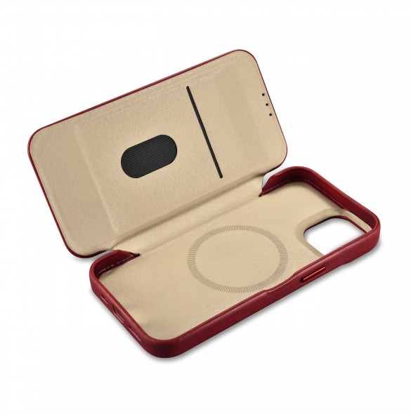iCarer CE Oil Wax Premium Leather Folio Fodral iPhone 14 Plus Magnetic Flip Leather Folio Fodral MagSafe Röd (AKI14220707-RD)