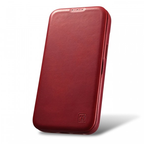 iCarer CE Oil Wax Premium Leather Folio Fodral iPhone 14 Plus Magnetic Flip Leather Folio Fodral MagSafe Röd (AKI14220707-RD)