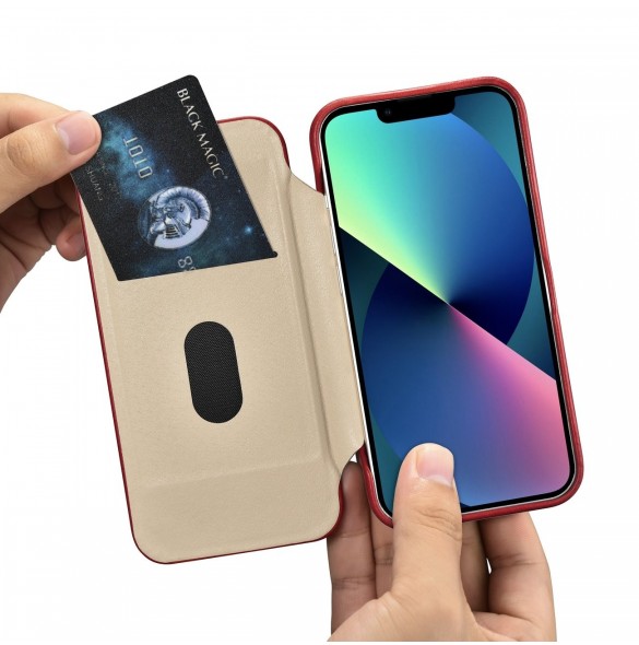 iCarer CE Oil Wax Premium Leather Folio Fodral iPhone 14 Plus Magnetic Flip Leather Folio Fodral MagSafe Röd (AKI14220707-RD)