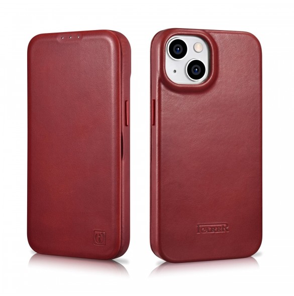 iCarer CE Oil Wax Premium Leather Folio Fodral iPhone 14 Plus Magnetic Flip Leather Folio Fodral MagSafe Röd (AKI14220707-RD)