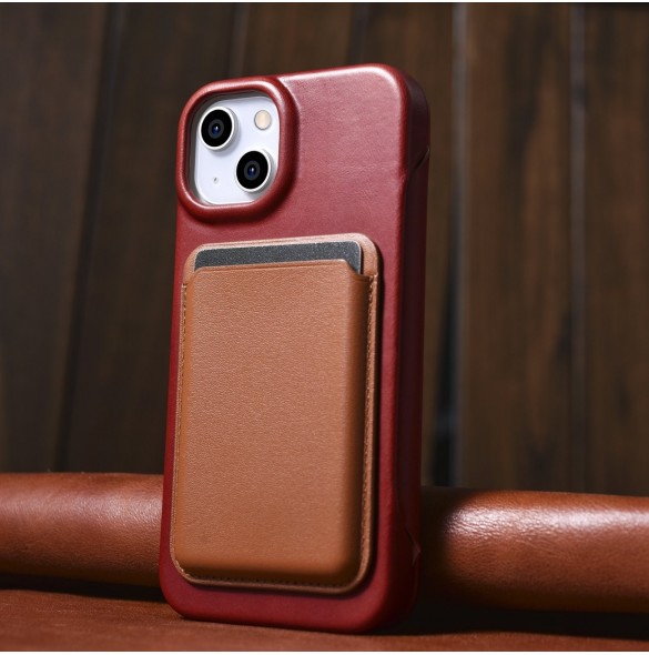 iCarer CE Oil Wax Premium Leather Folio Fodral iPhone 14 Plus Magnetic Flip Leather Folio Fodral MagSafe Röd (AKI14220707-RD)