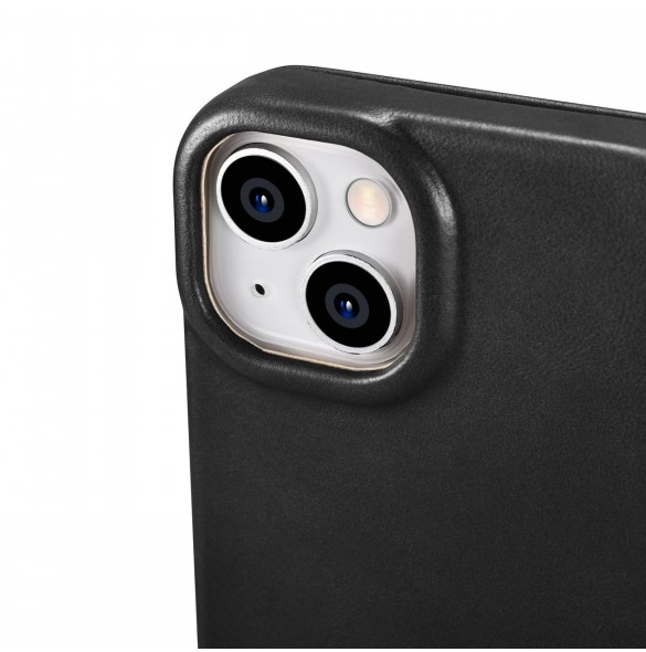 iCarer CE Oil Wax Premium Leather Folio Case Läderfodral iPhone 14 Plus Magnetic Flip MagSafe Black (AKI14220707-BK)