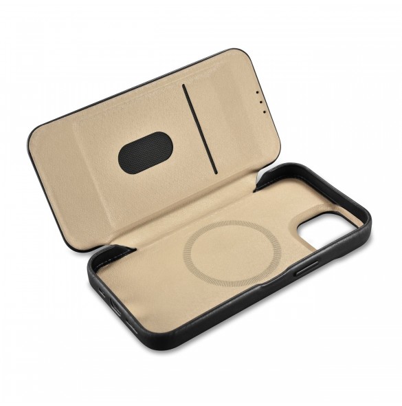 iCarer CE Oil Wax Premium Leather Folio Case Läderfodral iPhone 14 Plus Magnetic Flip MagSafe Black (AKI14220707-BK)