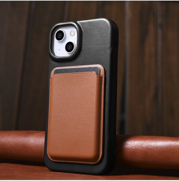 iCarer CE Oil Wax Premium Leather Folio Case Läderfodral iPhone 14 Plus Magnetic Flip MagSafe Black (AKI14220707-BK)