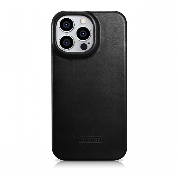 iCarer CE Oil Wax Premium Leather Folio Case Läderfodral iPhone 14 Pro Magnetic Flip MagSafe Black (AKI14220706-BK)