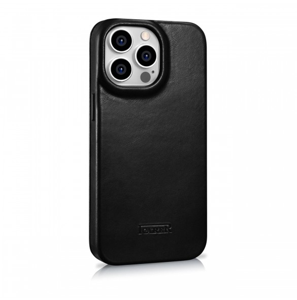 iCarer CE Oil Wax Premium Leather Folio Case Läderfodral iPhone 14 Pro Magnetic Flip MagSafe Black (AKI14220706-BK)