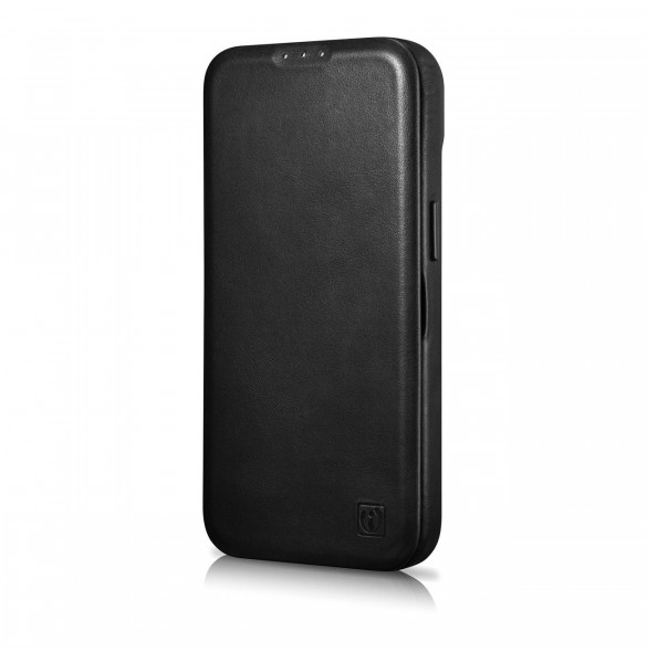 iCarer CE Oil Wax Premium Leather Folio Case Läderfodral iPhone 14 Pro Magnetic Flip MagSafe Black (AKI14220706-BK)