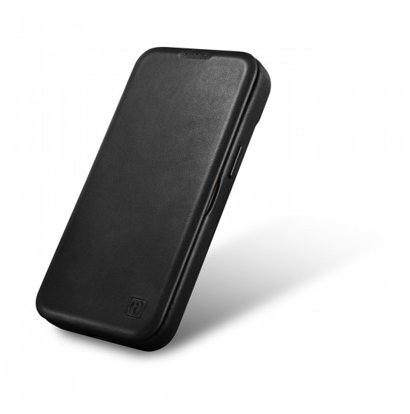 iCarer CE Oil Wax Premium Leather Folio Case Läderfodral iPhone 14 Pro Magnetic Flip MagSafe Black (AKI14220706-BK)