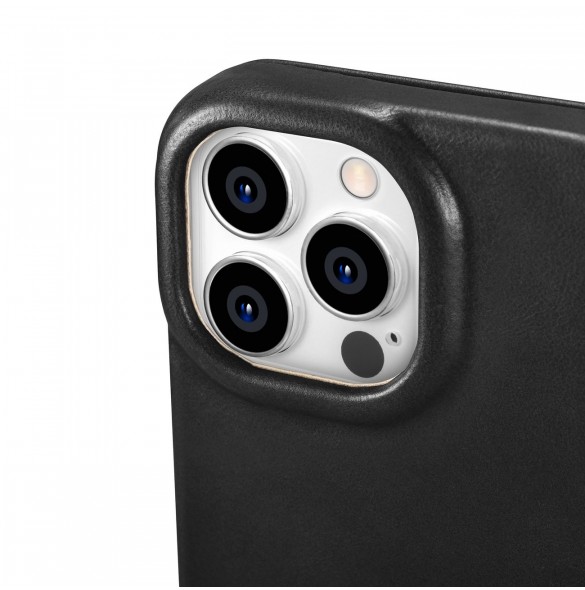 iCarer CE Oil Wax Premium Leather Folio Case Läderfodral iPhone 14 Pro Magnetic Flip MagSafe Black (AKI14220706-BK)