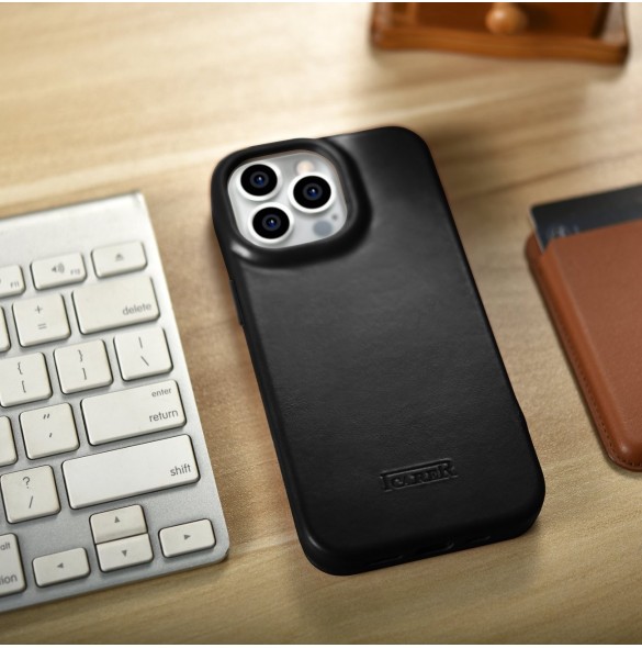 iCarer CE Oil Wax Premium Leather Folio Case Läderfodral iPhone 14 Pro Magnetic Flip MagSafe Black (AKI14220706-BK)