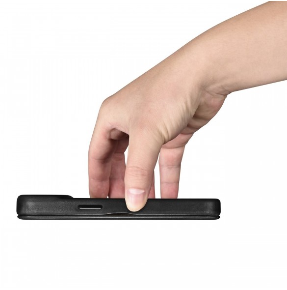iCarer CE Oil Wax Premium Leather Folio Case Läderfodral iPhone 14 Pro Magnetic Flip MagSafe Black (AKI14220706-BK)