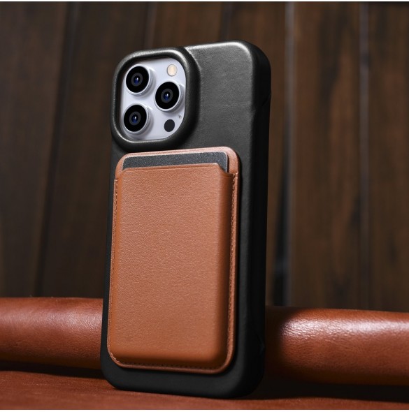 iCarer CE Oil Wax Premium Leather Folio Case Läderfodral iPhone 14 Pro Magnetic Flip MagSafe Black (AKI14220706-BK)