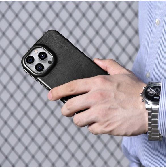 iCarer CE Oil Wax Premium Leather Folio Case Läderfodral iPhone 14 Pro Magnetic Flip MagSafe Black (AKI14220706-BK)