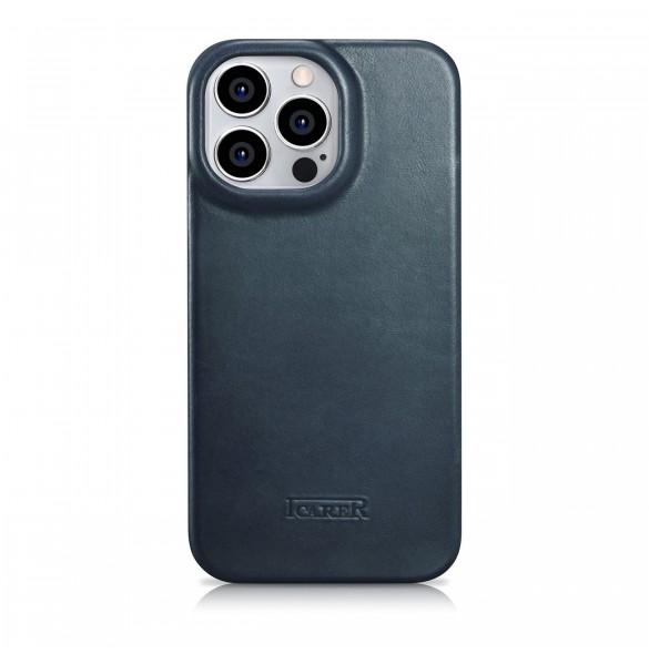 iCarer CE Oil Wax Premium Leather Folio Case Läderfodral iPhone 14 Pro Magnetic Flip MagSafe Blue (AKI14220706-BU)