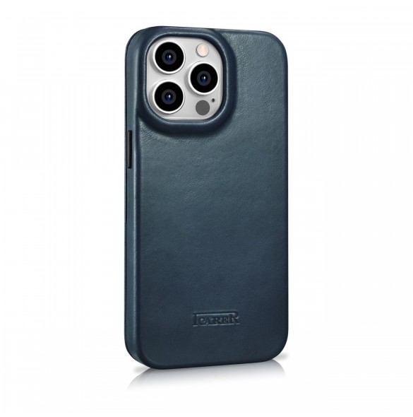 iCarer CE Oil Wax Premium Leather Folio Case Läderfodral iPhone 14 Pro Magnetic Flip MagSafe Blue (AKI14220706-BU)