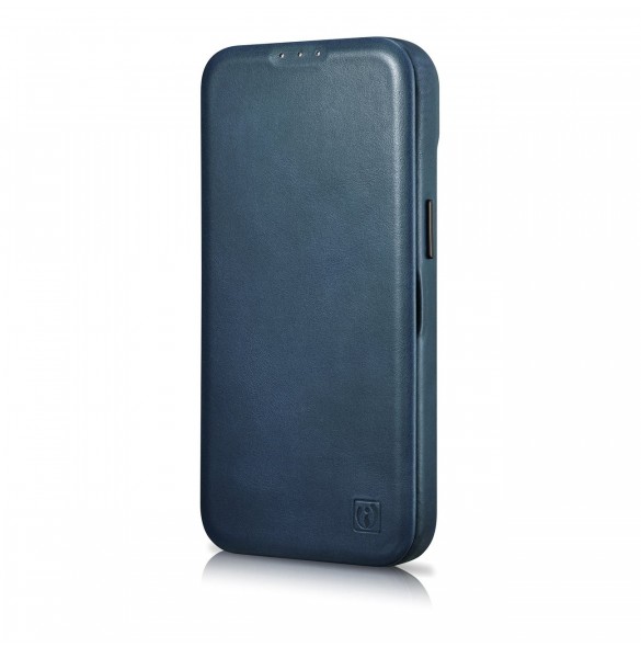 iCarer CE Oil Wax Premium Leather Folio Case Läderfodral iPhone 14 Pro Magnetic Flip MagSafe Blue (AKI14220706-BU)