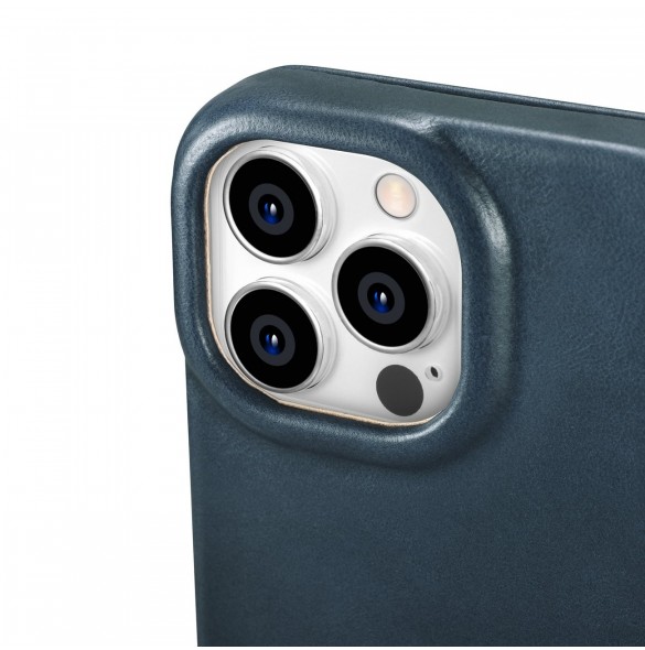 iCarer CE Oil Wax Premium Leather Folio Case Läderfodral iPhone 14 Pro Magnetic Flip MagSafe Blue (AKI14220706-BU)
