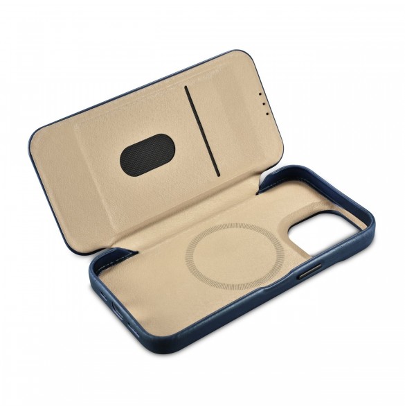 iCarer CE Oil Wax Premium Leather Folio Case Läderfodral iPhone 14 Pro Magnetic Flip MagSafe Blue (AKI14220706-BU)