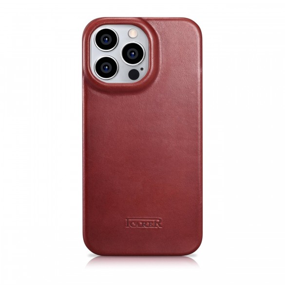 iCarer CE Oil Wax Premium Leather Folio Case Läderfodral iPhone 14 Pro Max Magnetic Flip MagSafe Röd (AKI14220708-RD)