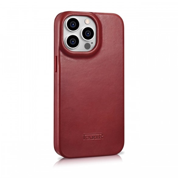 iCarer CE Oil Wax Premium Leather Folio Case Läderfodral iPhone 14 Pro Max Magnetic Flip MagSafe Röd (AKI14220708-RD)