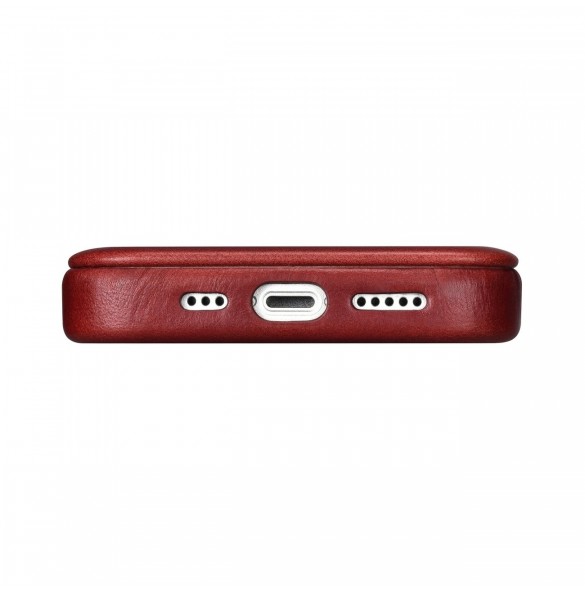iCarer CE Oil Wax Premium Leather Folio Case Läderfodral iPhone 14 Pro Max Magnetic Flip MagSafe Röd (AKI14220708-RD)