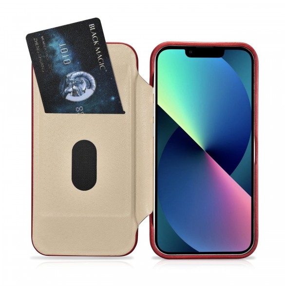 iCarer CE Oil Wax Premium Leather Folio Case Läderfodral iPhone 14 Pro Max Magnetic Flip MagSafe Röd (AKI14220708-RD)