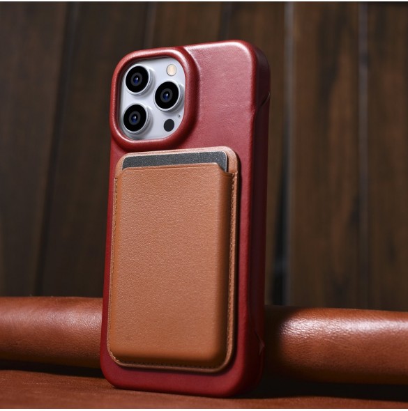 iCarer CE Oil Wax Premium Leather Folio Case Läderfodral iPhone 14 Pro Max Magnetic Flip MagSafe Röd (AKI14220708-RD)
