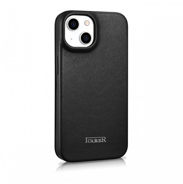 iCarer CE Premium Leather Folio Fodral iPhone 14 Plus Magnetic Flip Leather Folio Fodral MagSafe svart (WMI14220715-BK)