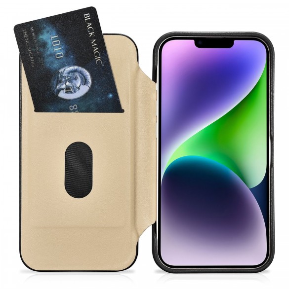 iCarer CE Premium Leather Folio Fodral iPhone 14 Plus Magnetic Flip Leather Folio Fodral MagSafe svart (WMI14220715-BK)