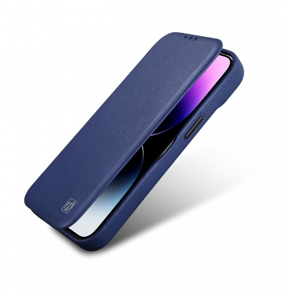 iCarer CE Premium Leather Folio Case iPhone 14 Plus Magnetic Flip Leather Folio Case MagSafe Blue (WMI14220715-BU)