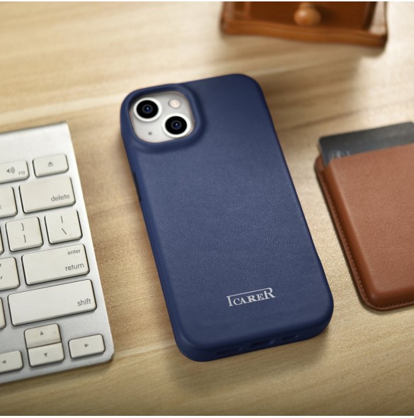 iCarer CE Premium Leather Folio Case iPhone 14 Plus Magnetic Flip Leather Folio Case MagSafe Blue (WMI14220715-BU)