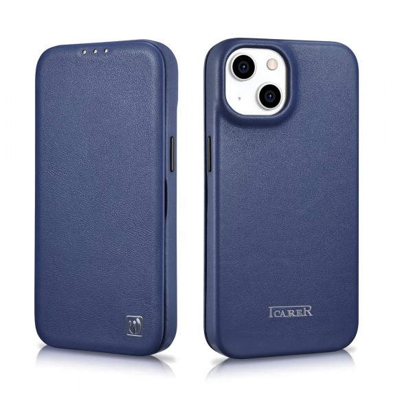 iCarer CE Premium Leather Folio Case iPhone 14 Plus Magnetic Flip Leather Folio Case MagSafe Blue (WMI14220715-BU)