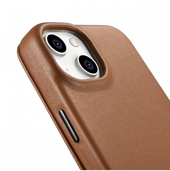 iCarer CE Premium Leather Folio Case iPhone 14 Plus Magnetic Flip Leather Folio Case MagSafe Brown (WMI14220715-BN)